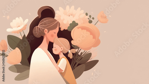 Hand drawn Mother day graphic illustration banner template copy space background. Generative ai.