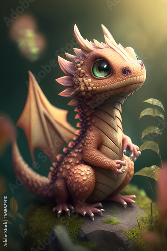 Cute dragon monster. Generative AI