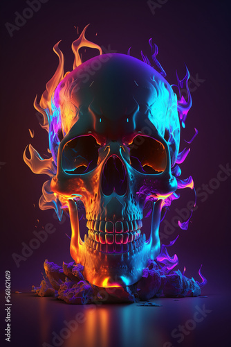 Neon Skull. Generative AI