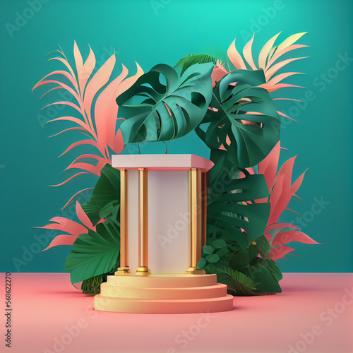 Minimal scene with podium abstract background. Trendy 3d render for social media banners, promotion, cosmetic product show. Generative AI