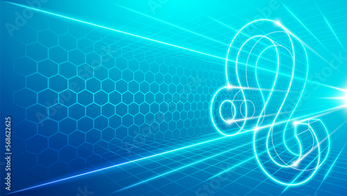 Leo Zodiac Polygonal Symbol Perspective Digital Visualization Abstract Sci-Fi Horoscope Astrology with Futuristic Cyberspace Hologram Technology Metaverse Background Vector Illustration.