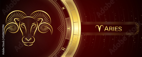 Ram-Goat Aries Zodiac Star Sign, Symbol Background, Horoscope Astrology and Fortune-Telling, Backdrop Banner Tarot-Reading.