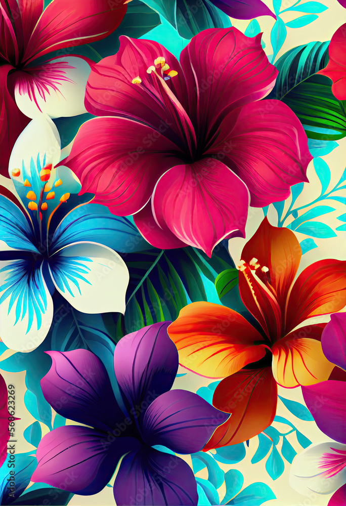 A pattern of large flowers of different colors. A pattern of large flowers of different colors.