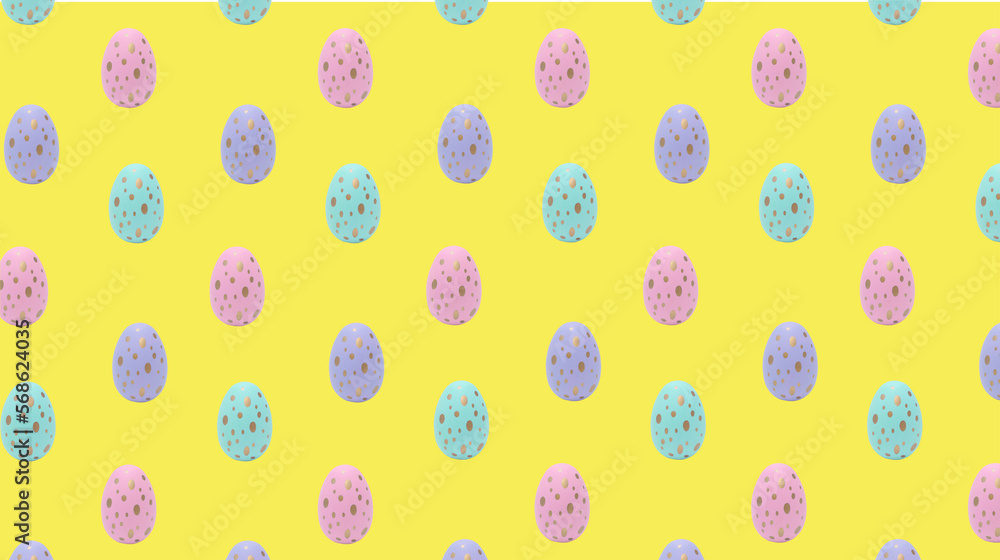 Happy Easter. Beautiful colorful eggs with different pattern on yellow background.