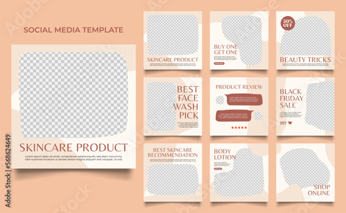social media template banner beauty care cosmetic and spa sale promotion. fully editable instagram and facebook square post frame puzzle organic sale poster