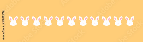 Pastel rabbit head pattern border separator. Easter themed simple flat clipart vector illustration