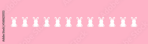 Pastel rabbit head pattern border separator. Easter themed simple flat clipart vector illustration
