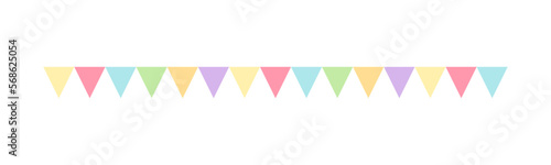 Pastel pennant flags pattern border separator. Valentines romantic simple flat clipart vector illustration