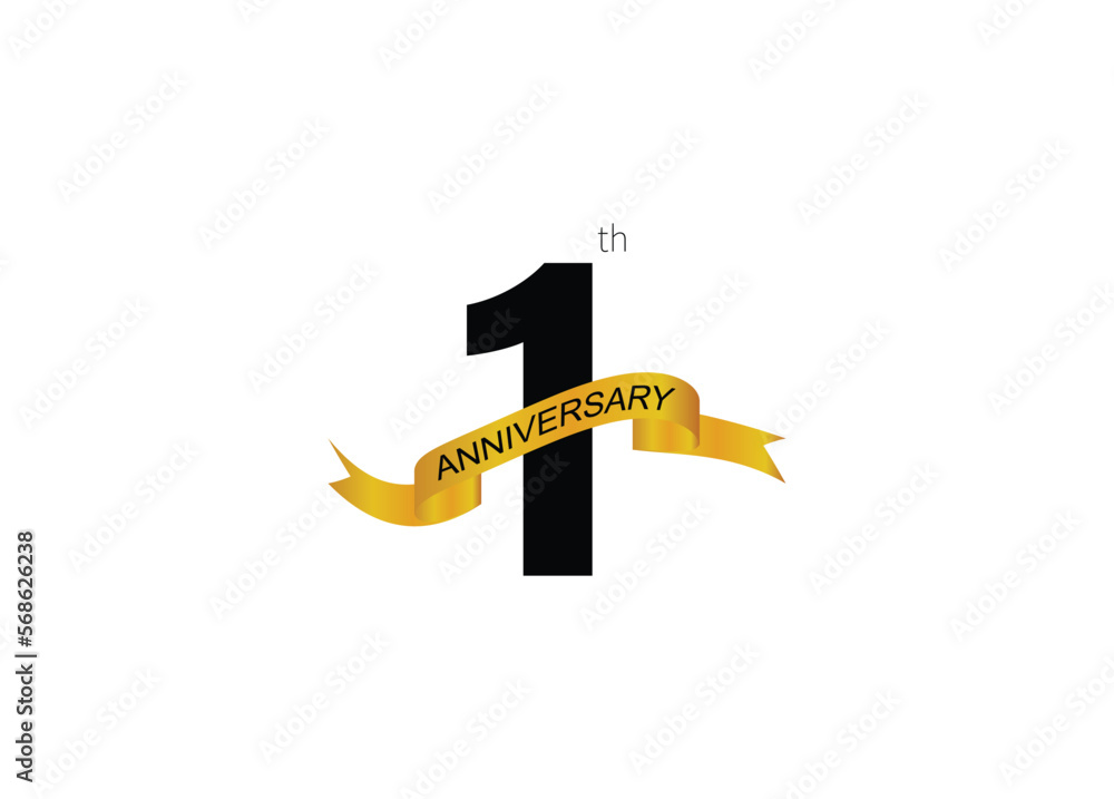 Φωτογραφία 1th golden anniversary logo with ring and ribbon, laurel wreath vector design isolated on black background