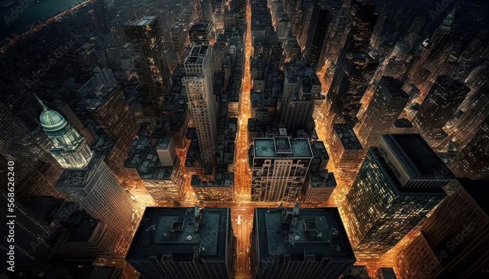 Aerial Panoramic View Of Cityscapes And Downtown Areas : Stunning Drone Footage Showcasing Overhead Bird's Eye Perspective (Generative AI)