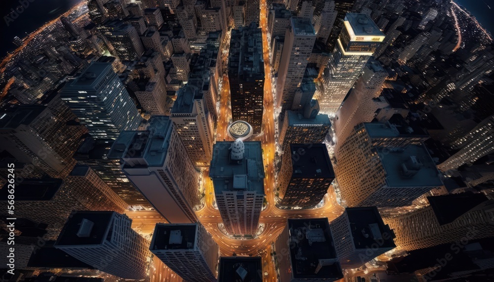 Illustrazione Stock Aerial Panoramic View Of Cityscapes And Downtown Areas  : Stunning Drone Footage Showcasing Overhead Bird's Eye Perspective  (Generative AI) | Adobe Stock