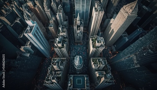 Fotografiet Aerial Panoramic View Of Skyscrapers And Cityscapes : Stunning Drone Footage Sho