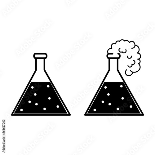 Set ikon vektor garis besar laboratorium sains kimia. Farmasi dan kimia, elemen dan peralatan pendidikan dan sains	