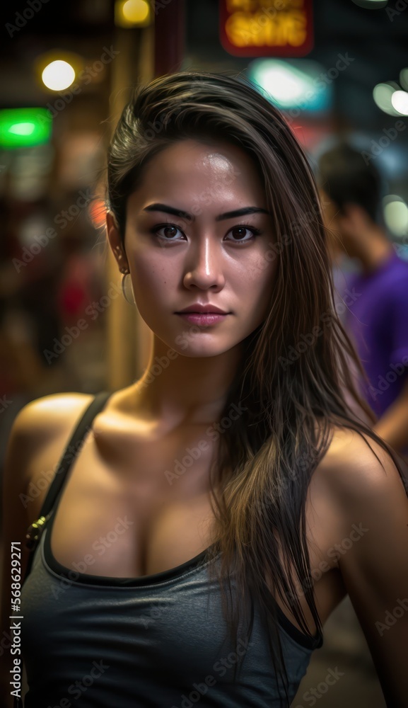 Very attractive sexy Thai ladies posing in Bangkok. generative ai