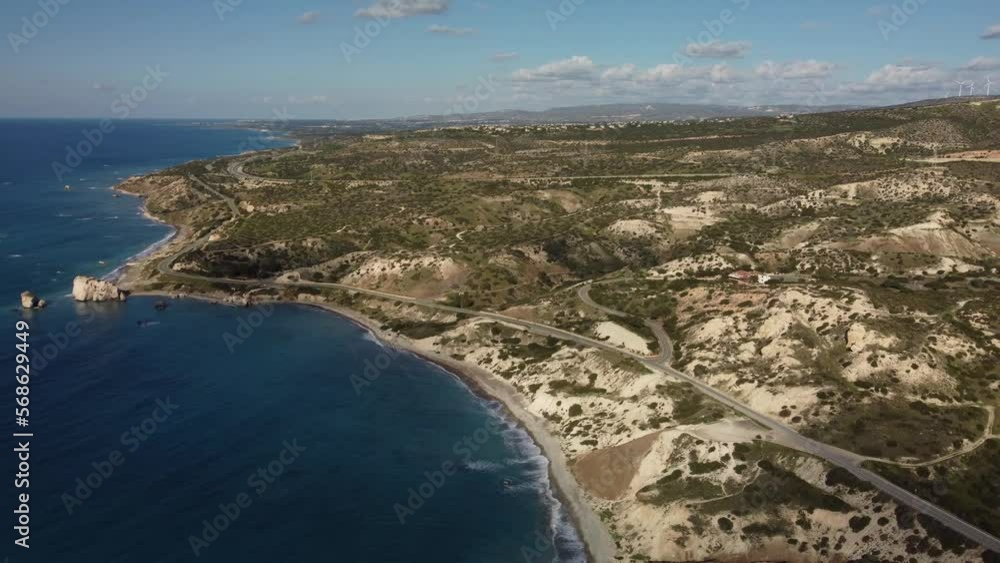A high Aerial view over the Southwest coast of Cyprus, with Aphrodite's rock. A high Aerial view over the Southwest coast of Cyprus, with Aphrodite's rock.