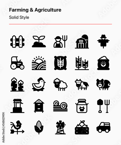 Customizable set of farming and agriculture icons for business, presentations, product catalogs, marketing, graphic design, app and web interface, etc