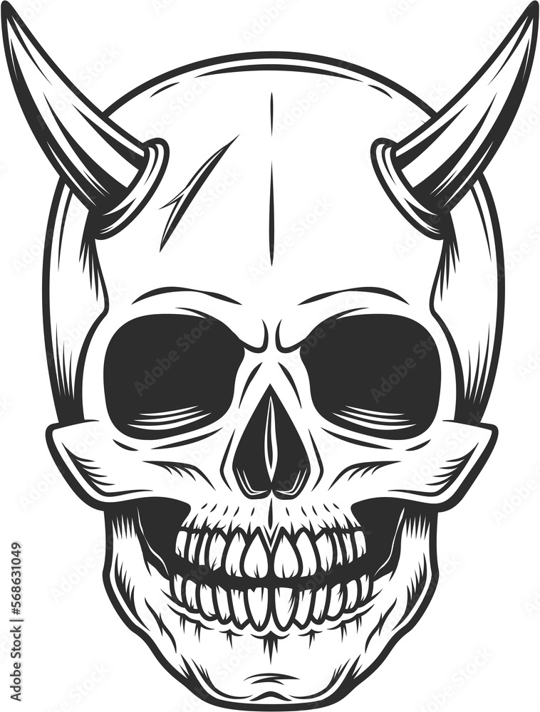 Obraz premium Skull with horns in vintage monochrome style illustration