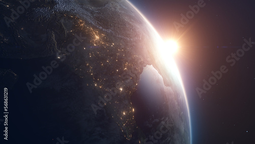 sunrise over earth in space