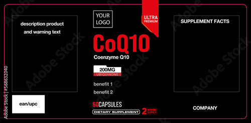 CoQ10 label ready Dietary supplement Coenzyme q10
