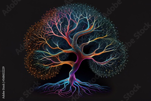 Colorful art tree, rgb colors, colorful, nature, tree, graffite draw neon, generative by AI