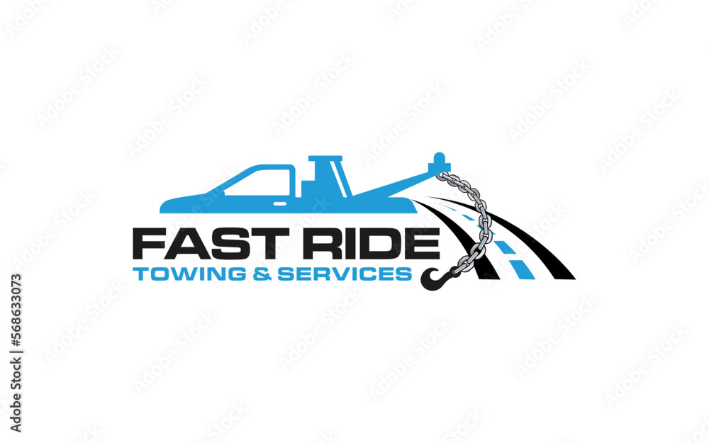Illustration vector graphic of towing truck service logo design suitable for the automotive company Illustration vector graphic of towing truck service logo design suitable for the automotive company