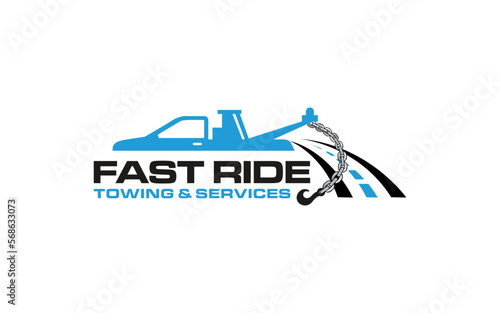 Illustration vector graphic of towing truck service logo design suitable for the automotive company