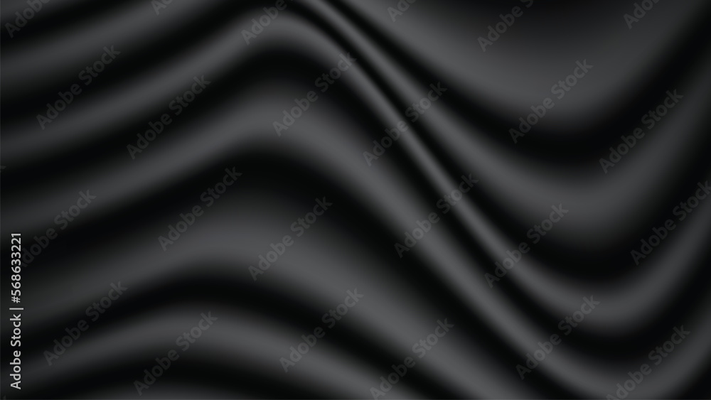 Fototapeta premium Abstract background of black fabric texture. Wallpaper luxury by soft curve of canvas and wave. Illustration background of black cloth and satin.