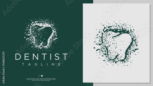 Modern grunge dental tooth logo design template