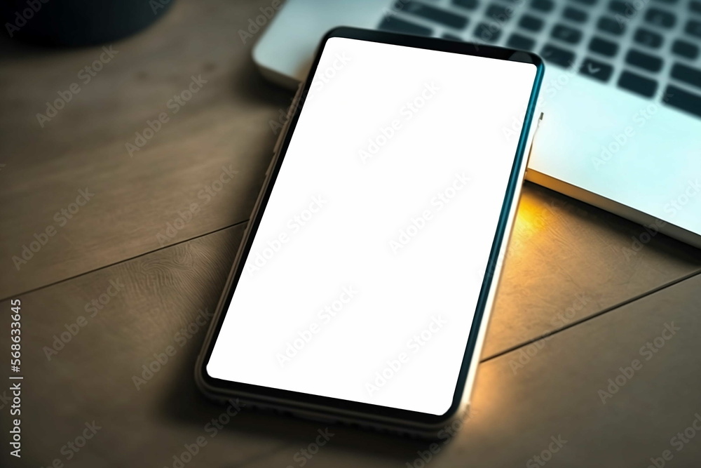 cell phone mockup on table, generative AI, mockup, mobile, phone, earphone, design, template cell phone mockup on table, generative AI, mockup, mobile, phone, earphone, design, template