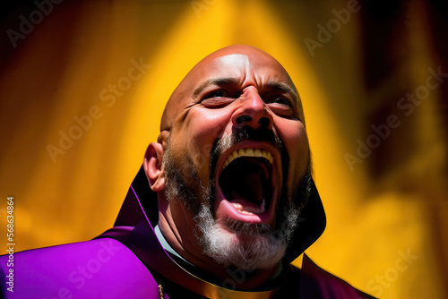 Priest Screaming at Sermon in Purple Lent Robe Generative AI Photo photo