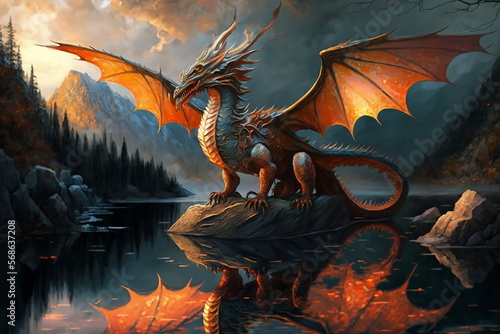 The Majestic Dragon of Orange and Silver