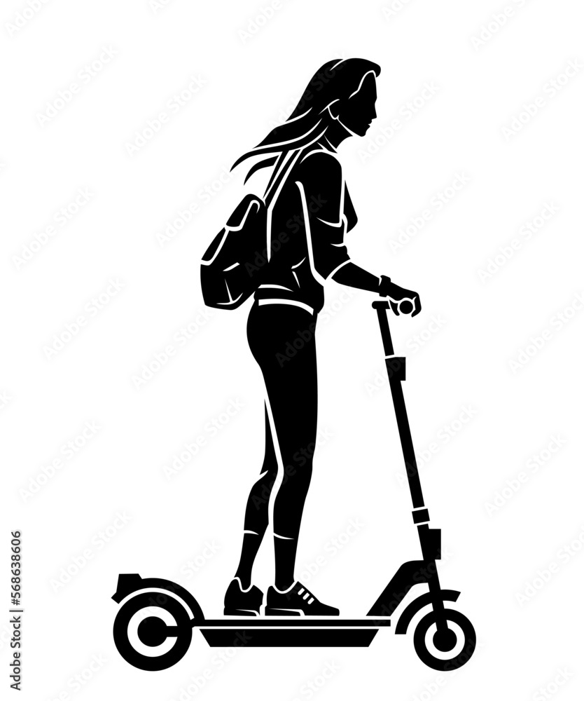 Female on Electric Scooter Ride Silhouette Female on Electric Scooter Ride Silhouette