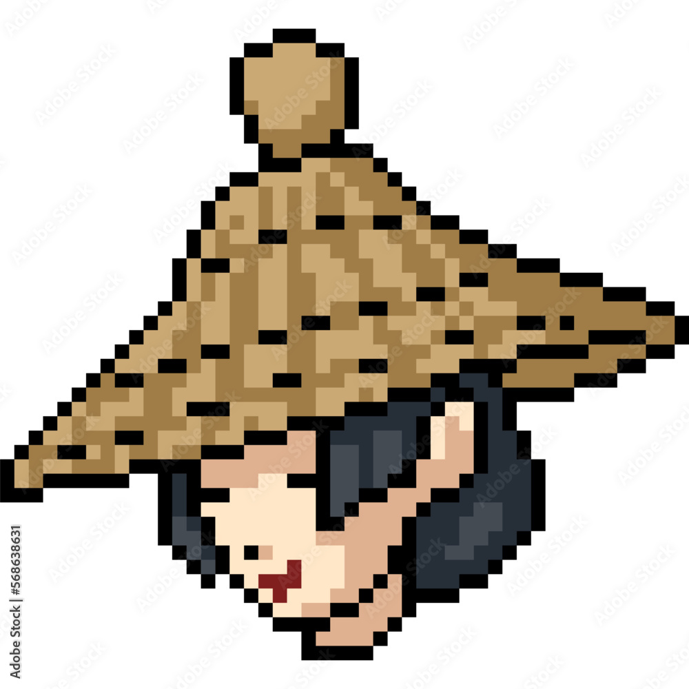 Fototapeta premium pixel art woman ancient strawhat