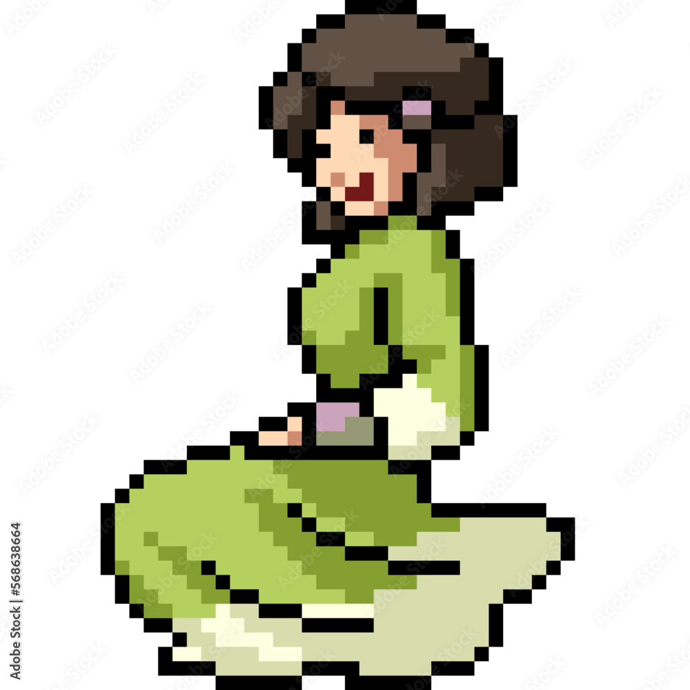 Fototapeta premium pixel art asian woman dress