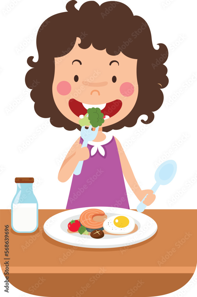 cute girl eating healthy food vector illustration cute girl eating healthy food vector illustration