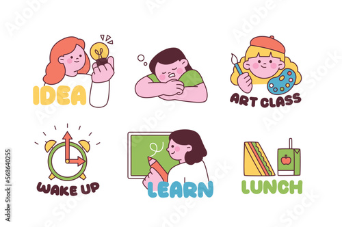 Cute student stickers. Message emoticons for emotes and lessons.