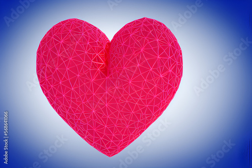 3d geometry beautiful heart. Illustration. Generative AI. valentine background with 3d hearts. Valentine's day design. valentine day concept. Romantic background. For creative banners and web posters.