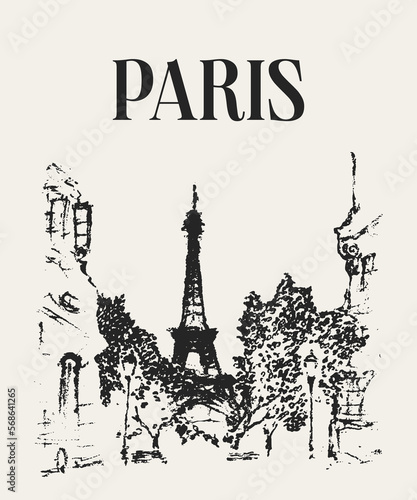 Streets in Paris, France, illustration, hand drawn
