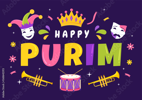 Happy Purim Illustration with Carnival Masks, Jewish Holiday and Funfair in Flat Cartoon Hand Drawn for Web Banner or Landing Page Templates