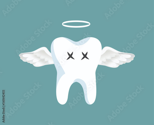 Tooth Removal Concept Illustration with Angel Molar Character. Baby teeth falling out after a certain age normal development process

