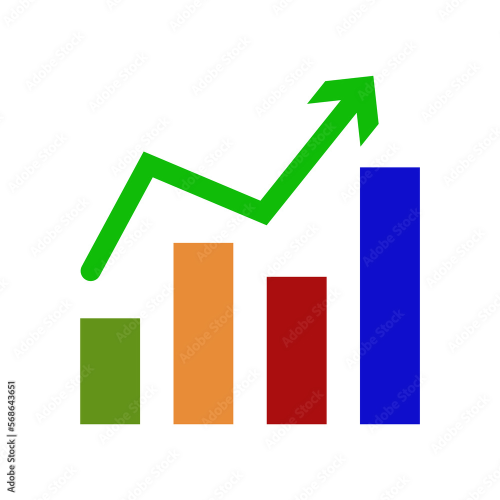 Increasing stocks icon. growing graph. bar chart.