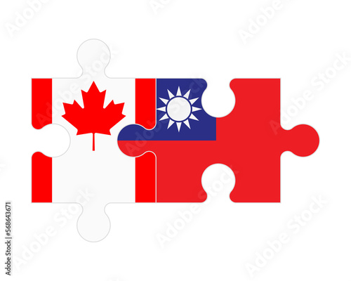 Puzzle of flags of Canada and Taiwan, vector photo