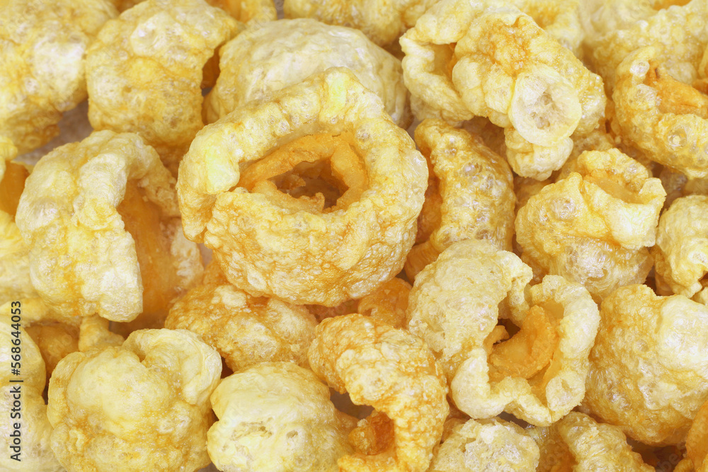 Pork rinds or Pork snack, deep fried pork skin crispy and blistered, Thailand food. Pork rinds or Pork snack, deep fried pork skin crispy and blistered, Thailand food.