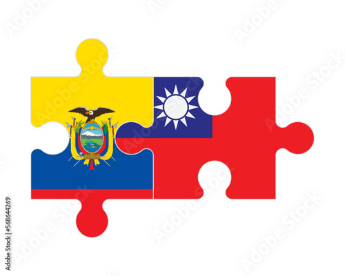 Puzzle of flags of Ecuador and Taiwan, vector photo