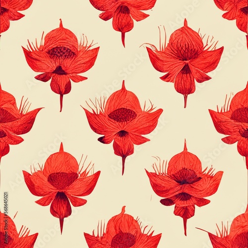 red and white floral repeating pattern