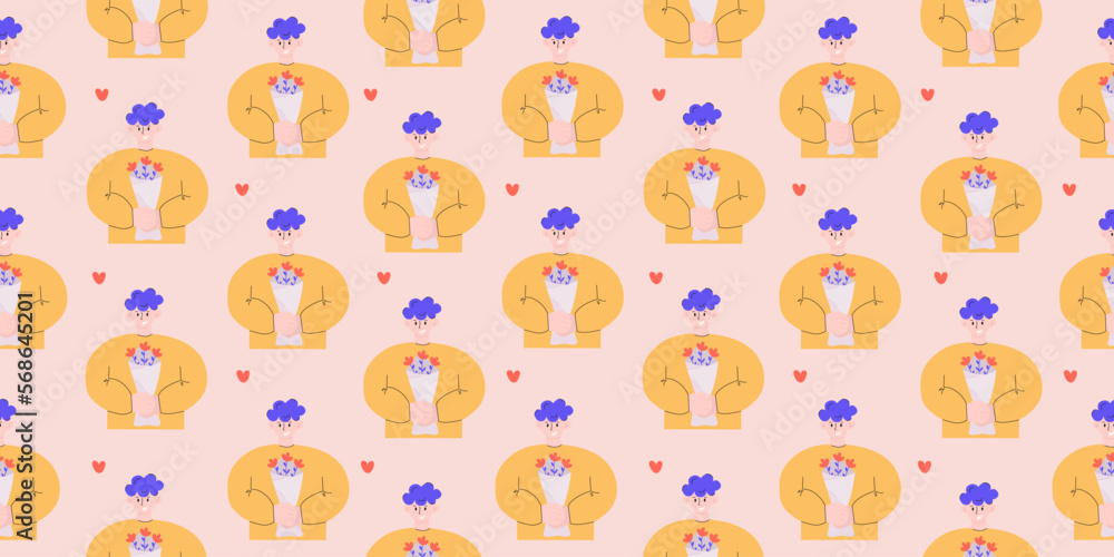 Seamless pattern of man with bouquet of flowers Seamless pattern of man with bouquet of flowers