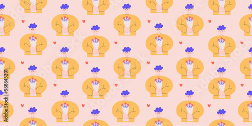 Seamless pattern of man with bouquet of flowers