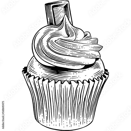 Hand drawn Chocolate Cupcake Dessert Sketch Illustration