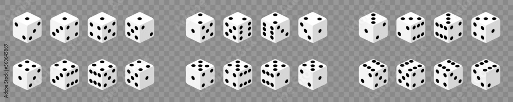 Dice collection. Game dice in isometric design. Vector 3d icon - obrazy, fototapety, plakaty 