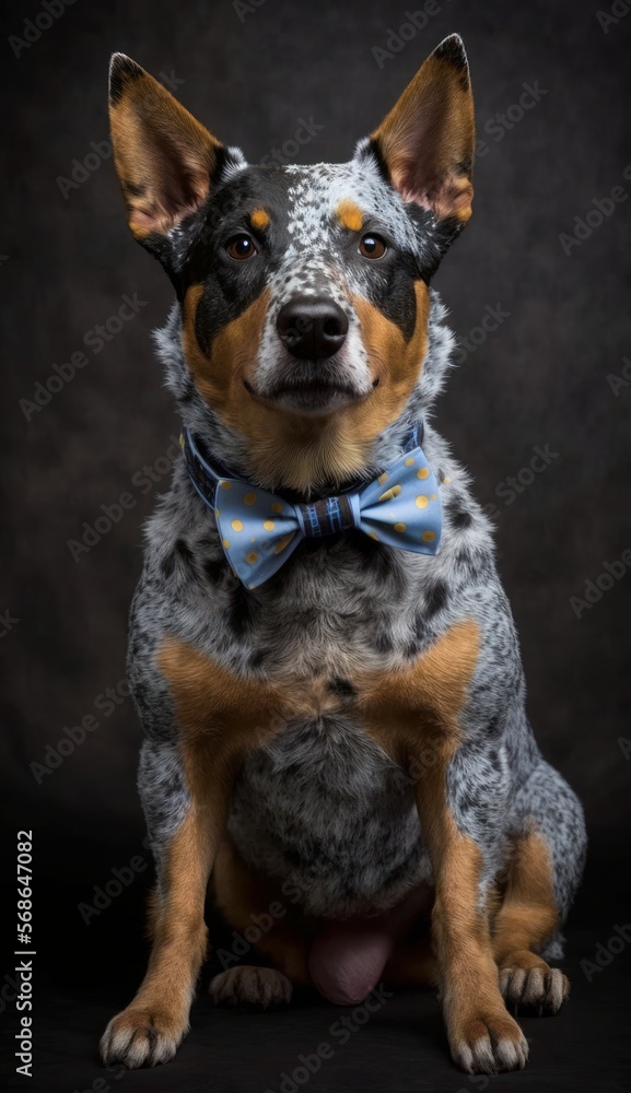 Stylish Humanoid Gentleman Dog in a Formal Well-Made Bow Tie at a Business Dance Party Ball Celebration-Realistic Portrait Illustration Art Showcasing Cute and Cool Australian Cattle Dog generative AI Stylish Humanoid Gentleman Dog in a Formal Well-Made Bow Tie at a Business Dance Party Ball Celebration-Realistic Portrait Illustration Art Showcasing Cute and Cool Australian Cattle Dog generative AI